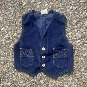 Vintage Wrangler Kids Blue Corduroy Cowboy Western Vest Size 6